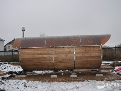 Баня-бочка из кедра 5,5 метров "Пересвет": 